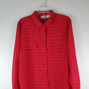 LIZ BAKER Red Blouse button-down Size 16 Sheer